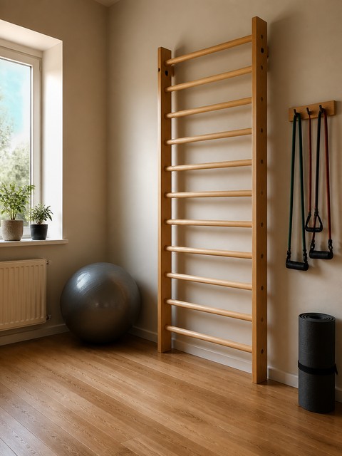 Trainingsraum mit Seilzug, Beinpresse und Trainingsbank