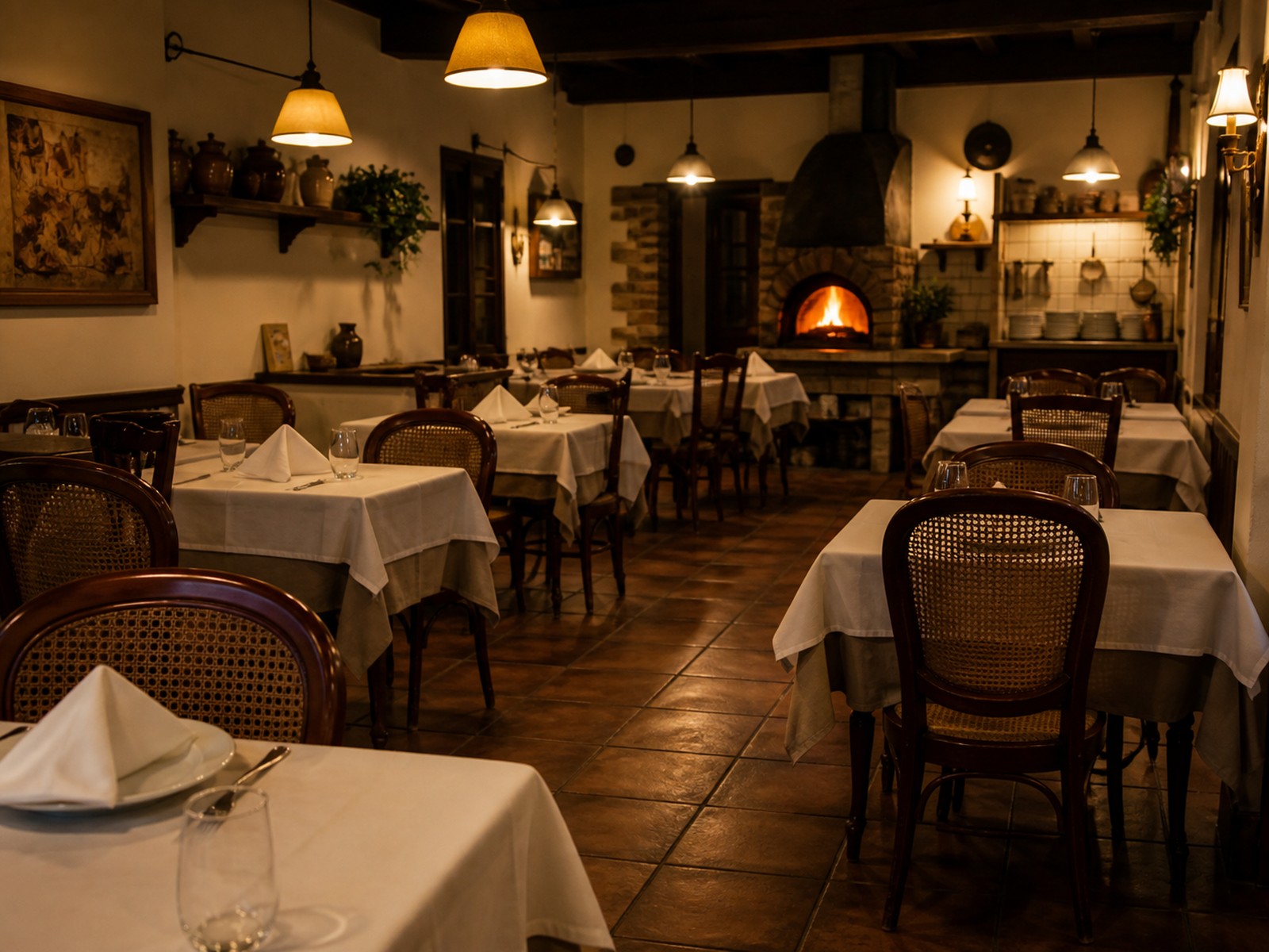 Der Gastraum der Trattoria Serafino am Abend.